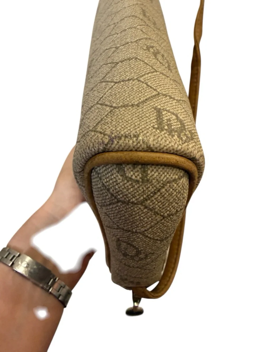 Dior Women’s Vintage Honeycomb PVC Leather Cream and Tan Signature Crossbody Bag